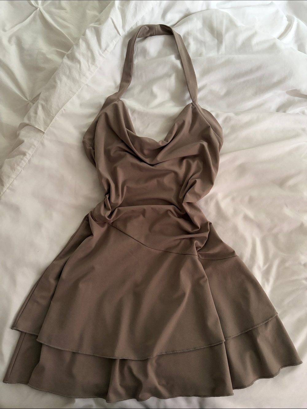 Women's Taupe Halter Ruffle Dress